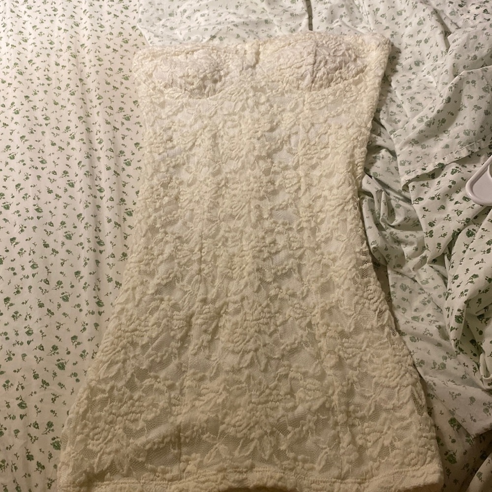 y2k off white lace mini dress